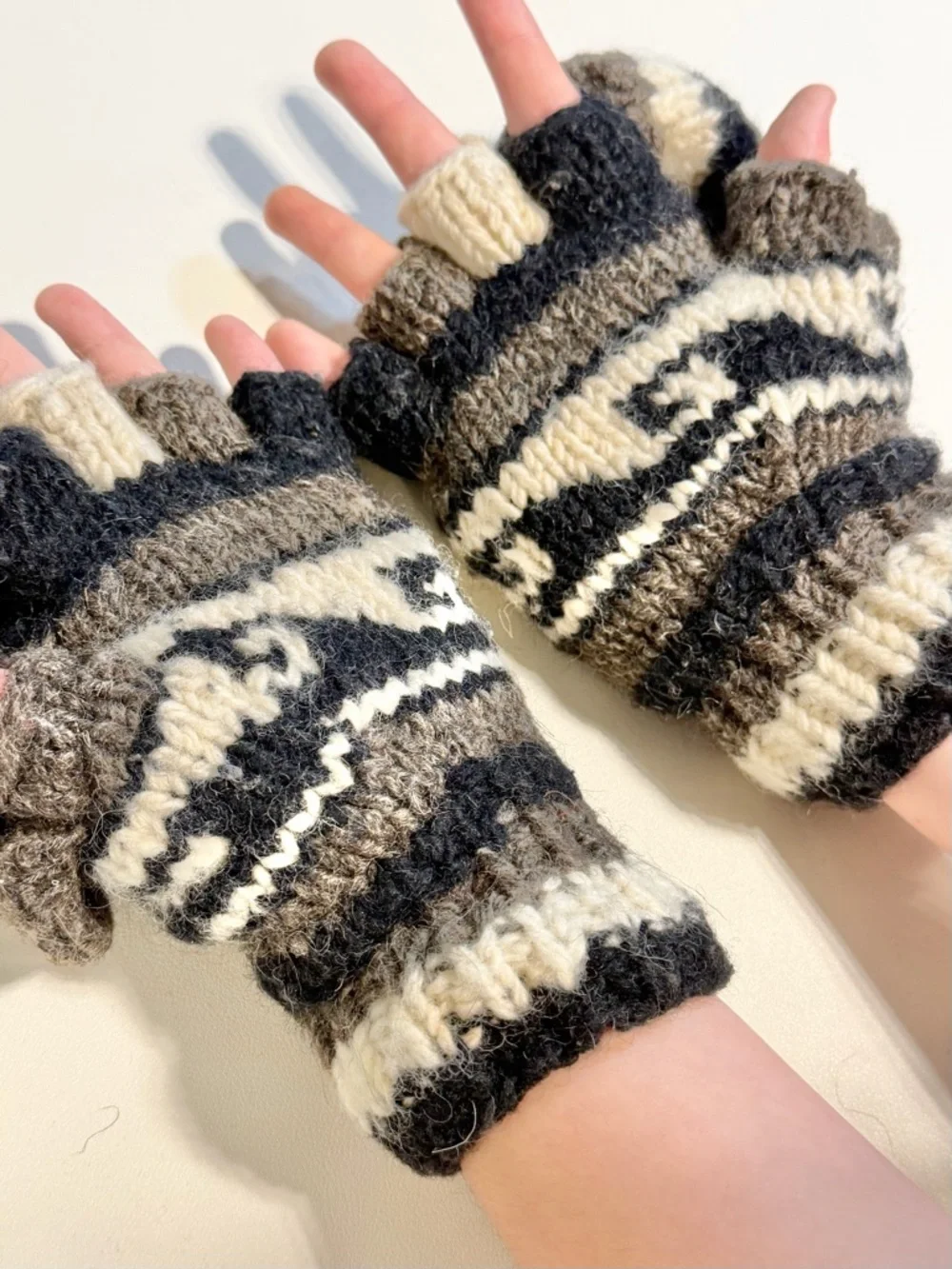 Wool Himalayan Nordic mittens fingerless gloves convertible glomitts flap button